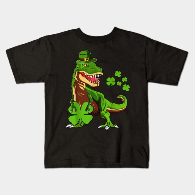 leprechaun T-rex Kids T-Shirt by vintage-corner